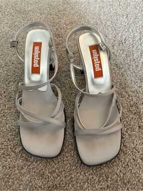 Unlisted Silver Strappy Square-Toe Heeled Sandals